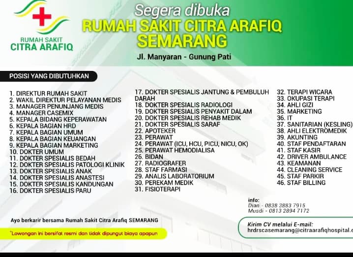 DIBUTUHKAN SDM UNTUK RUMAH SAKIT BARU DI SEMARANG
